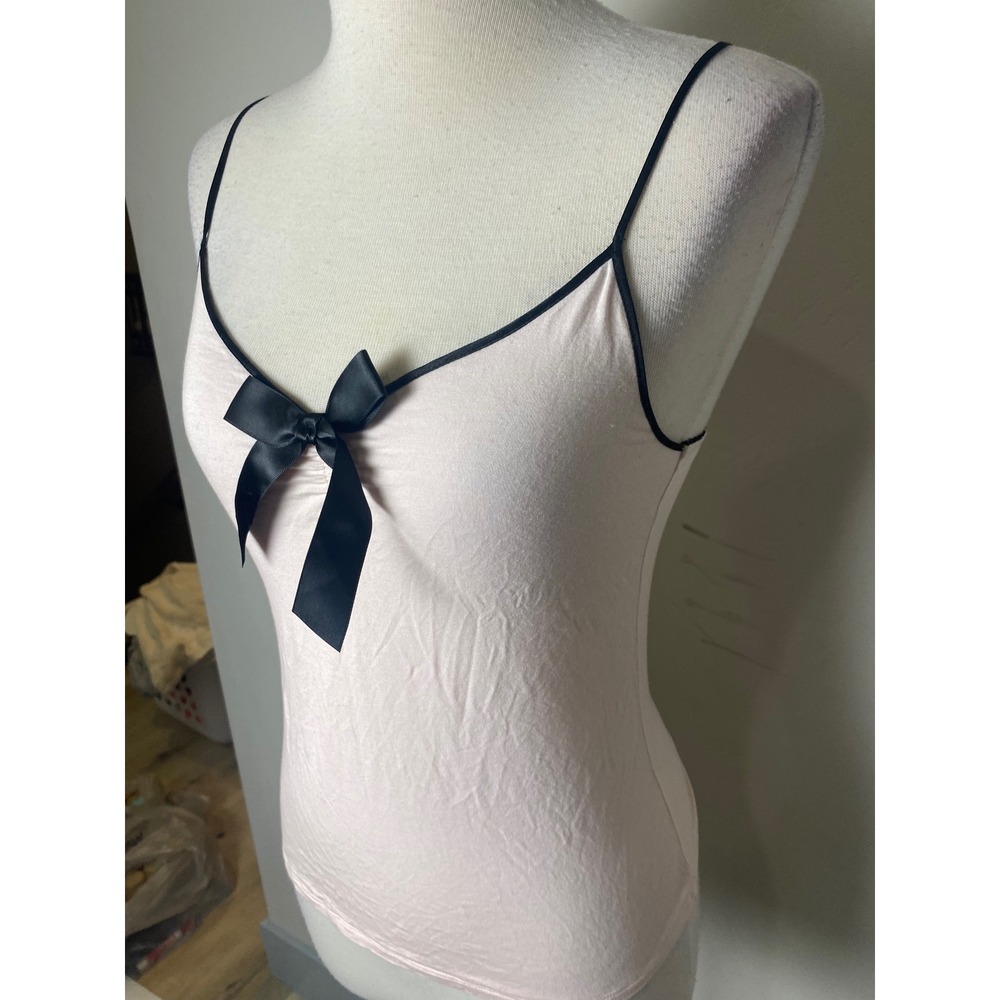 Victoria's Secret Pink Camisole Top Black Bow Accent Adjustable Straps Size M - Picture 3 of 8